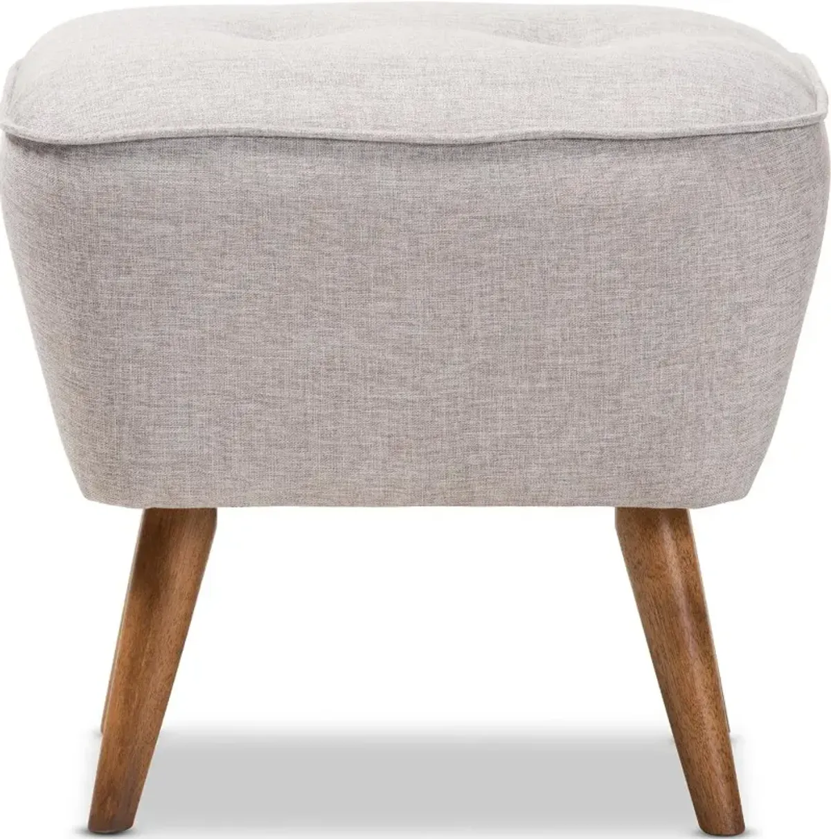 Mid Century Modern Gray Beige Upholstered Ottoman - Jeanie