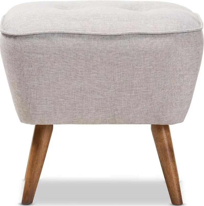 Mid Century Modern Gray Beige Upholstered Ottoman - Jeanie