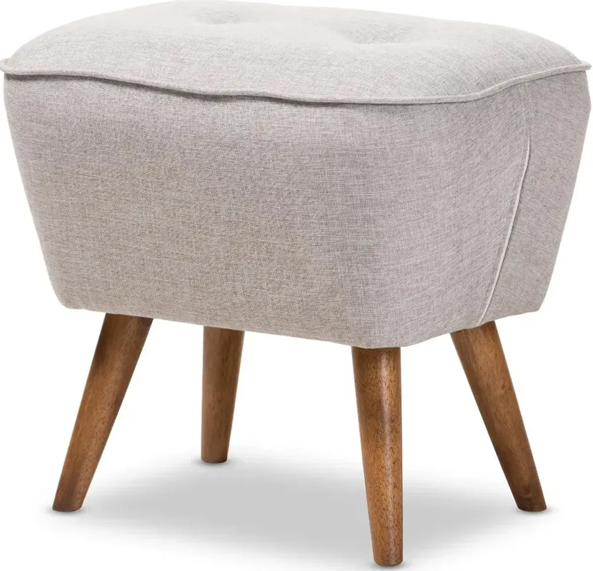 Mid Century Modern Gray Beige Upholstered Ottoman - Jeanie