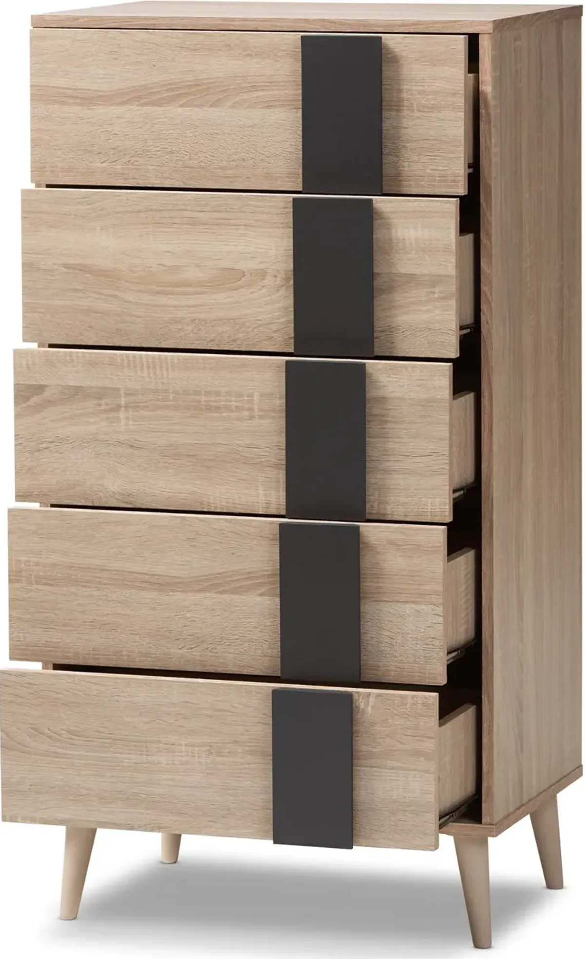 Modern Oak and Gray 5 Drawer Chest of Drawers - Silas