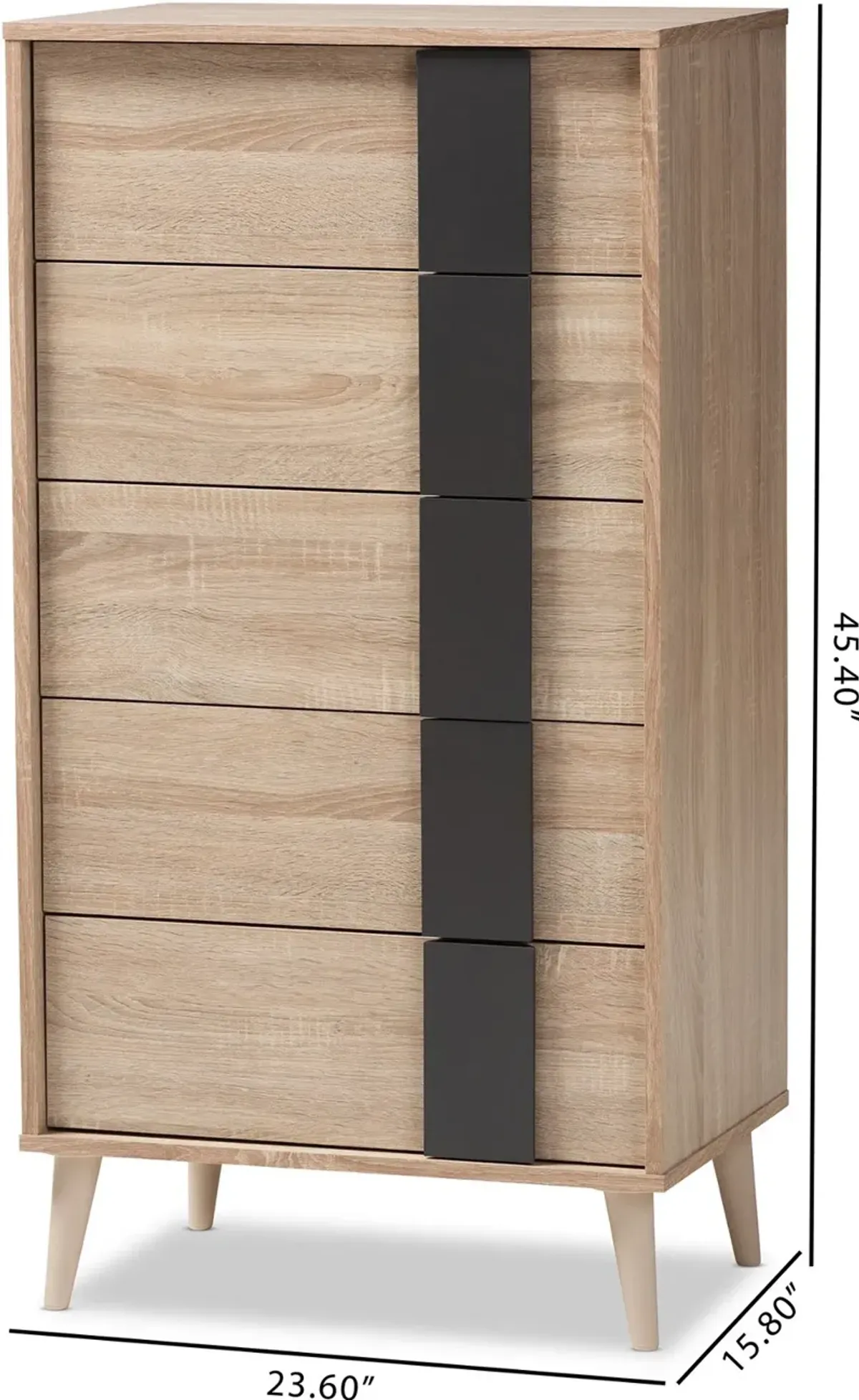 Modern Oak and Gray 5 Drawer Chest of Drawers - Silas