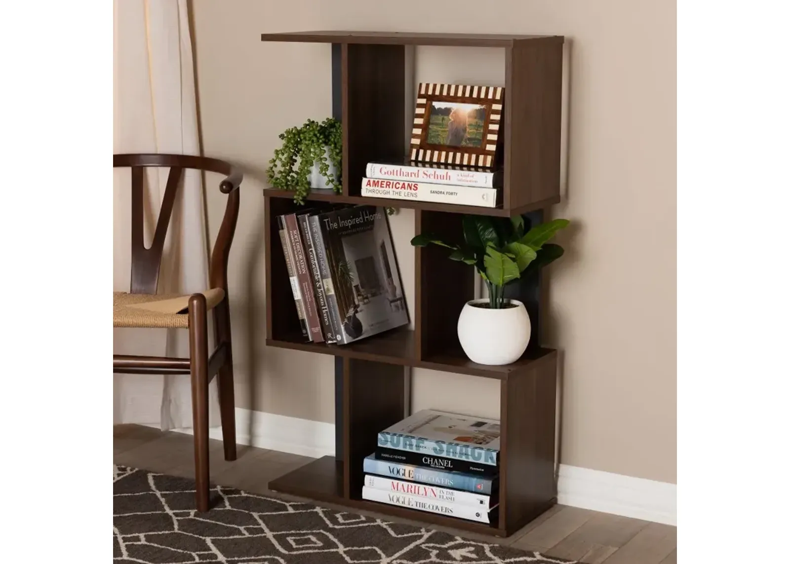 Modern Brown and Dark Gray Display Bookcase - Sheryl