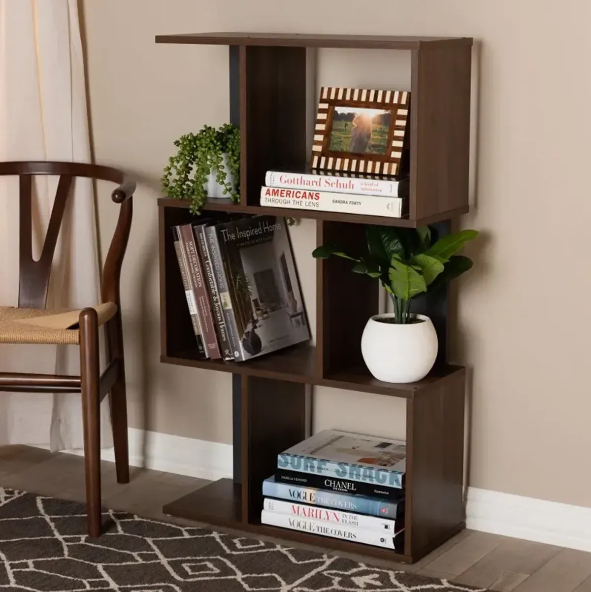 Modern Brown and Dark Gray Display Bookcase - Sheryl