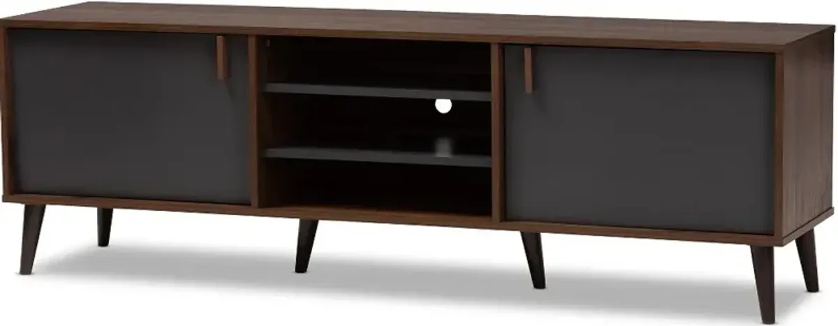 Modern Brown and Dark Grey Finished Mid-Century TV Stand - Abilene