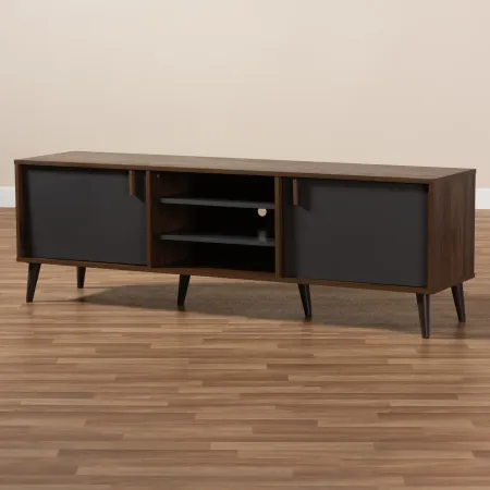 Modern Brown and Dark Grey Finished Mid-Century TV Stand - Abilene