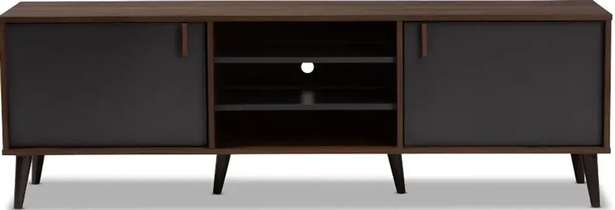 Modern Brown and Dark Grey Finished Mid-Century TV Stand - Abilene