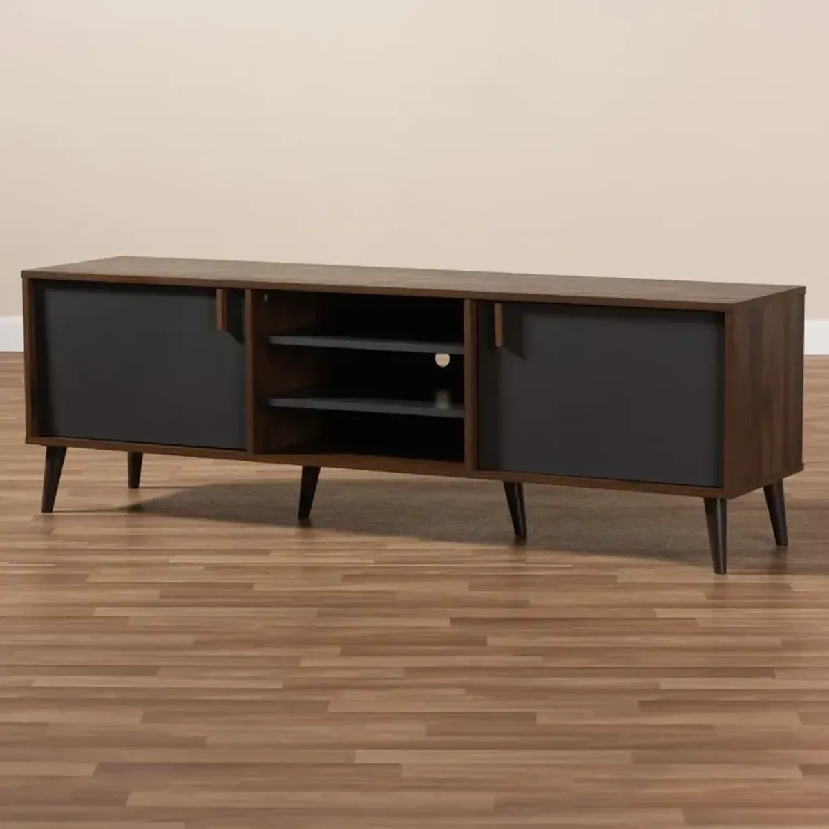 Modern Brown and Dark Grey Finished Mid-Century TV Stand - Abilene