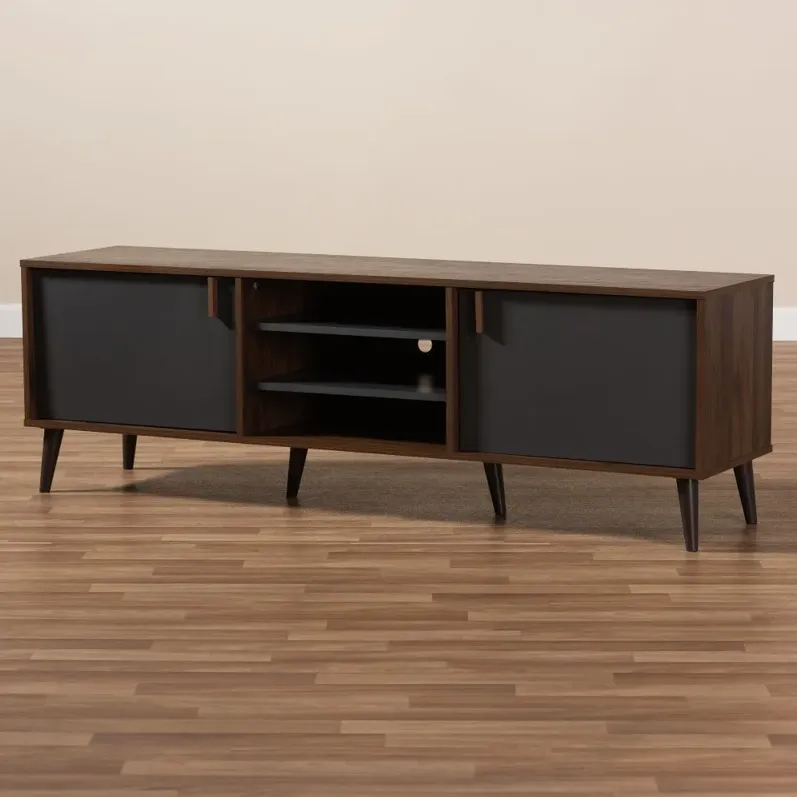 Modern Brown and Dark Grey Finished Mid-Century TV Stand - Abilene