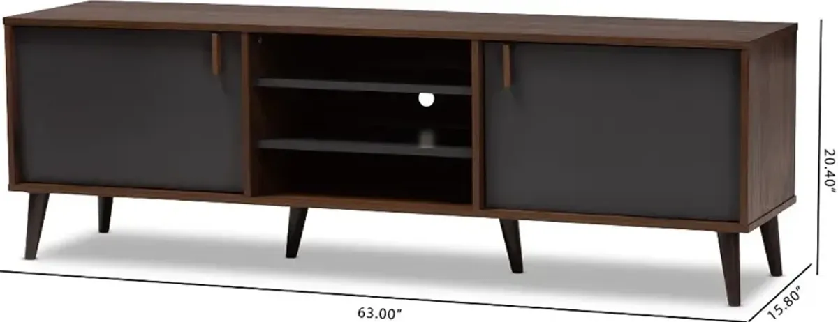 Modern Brown and Dark Grey Finished Mid-Century TV Stand - Abilene