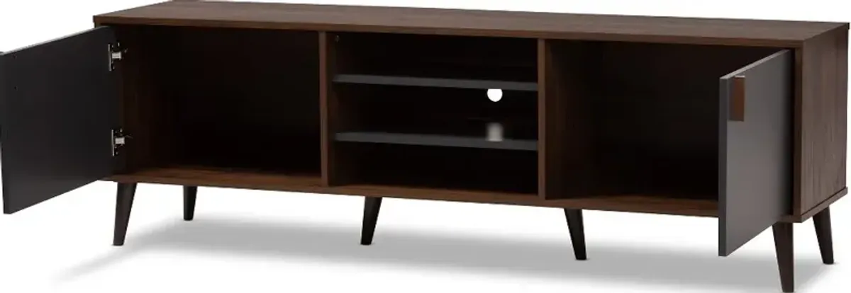 Modern Brown and Dark Grey Finished Mid-Century TV Stand - Abilene