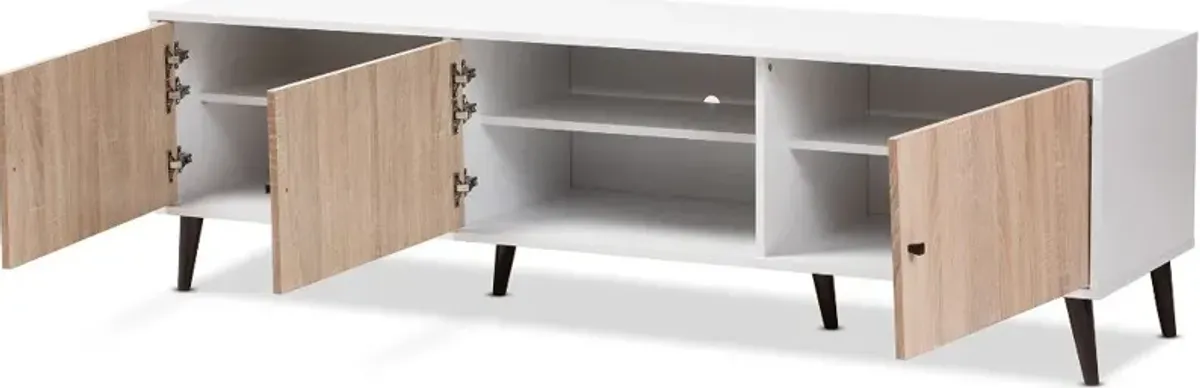 Brennan White and Light Oak 70" TV Stand