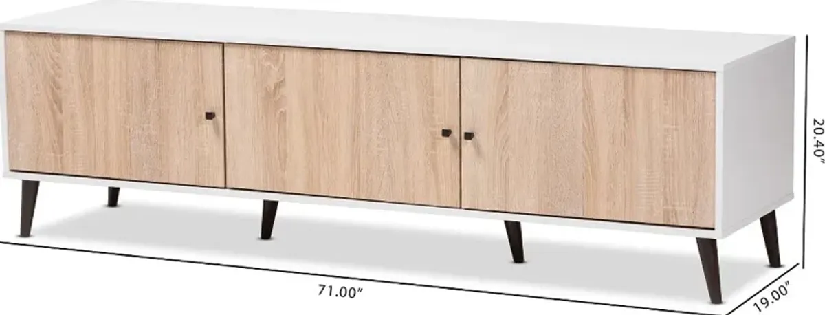 Brennan White and Light Oak 70" TV Stand