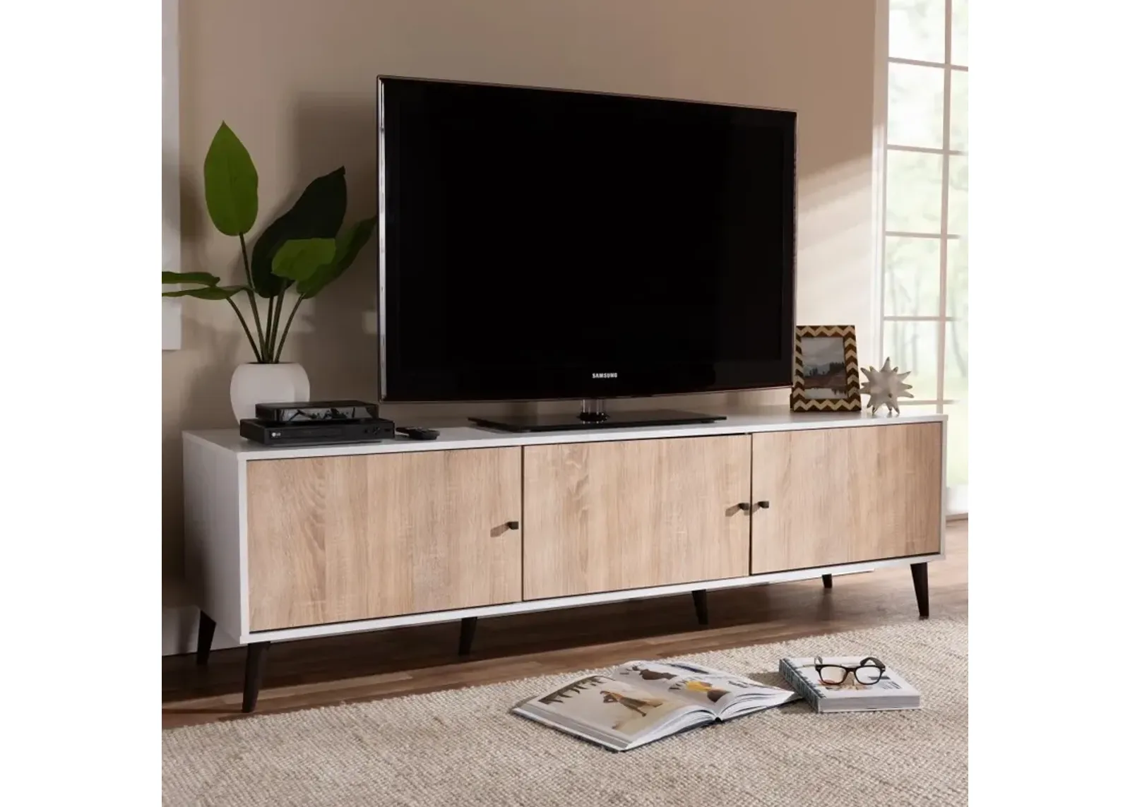 Brennan White and Light Oak 70" TV Stand