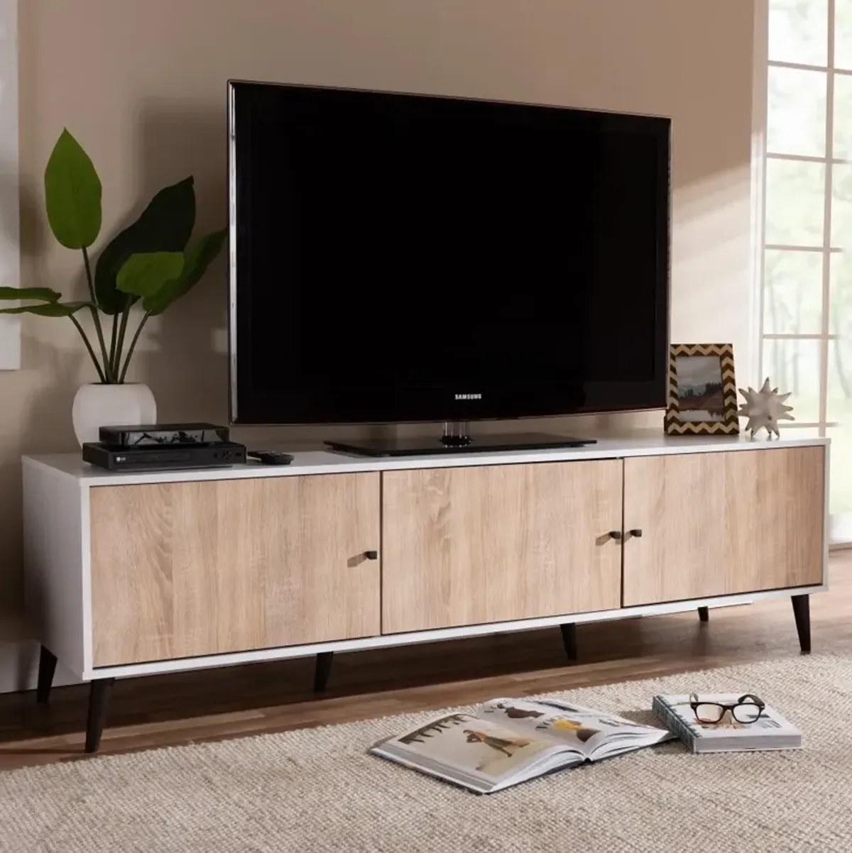 Brennan White and Light Oak 70" TV Stand