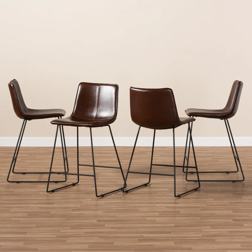 Industrial Brown Faux Leather Counter Height Stool (Set of 4) - Lyndon