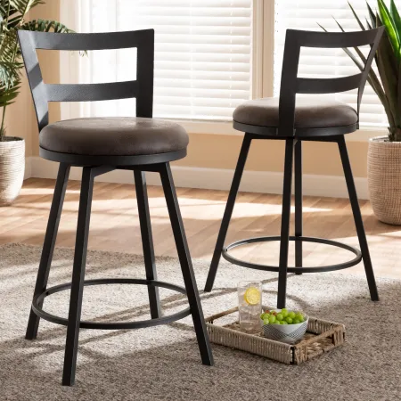 Industrial Gray Upholstered Counter Height Stool (Set of 2) - Joelle