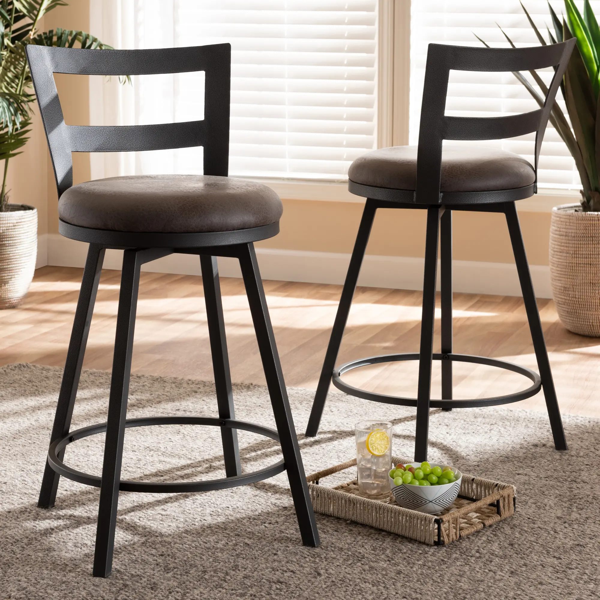 Industrial Gray Upholstered Counter Height Stool (Set of 2) - Joelle