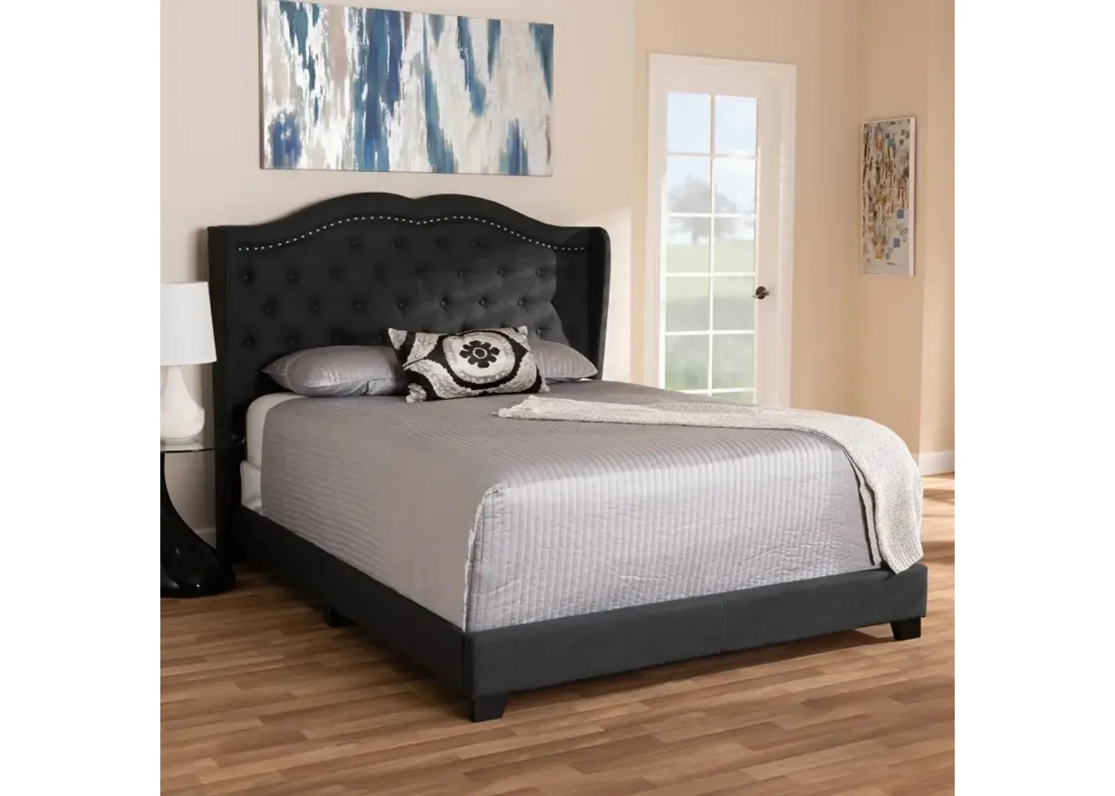 Contemporary Charcoal Gray Upholstered Queen Bed - Lainey