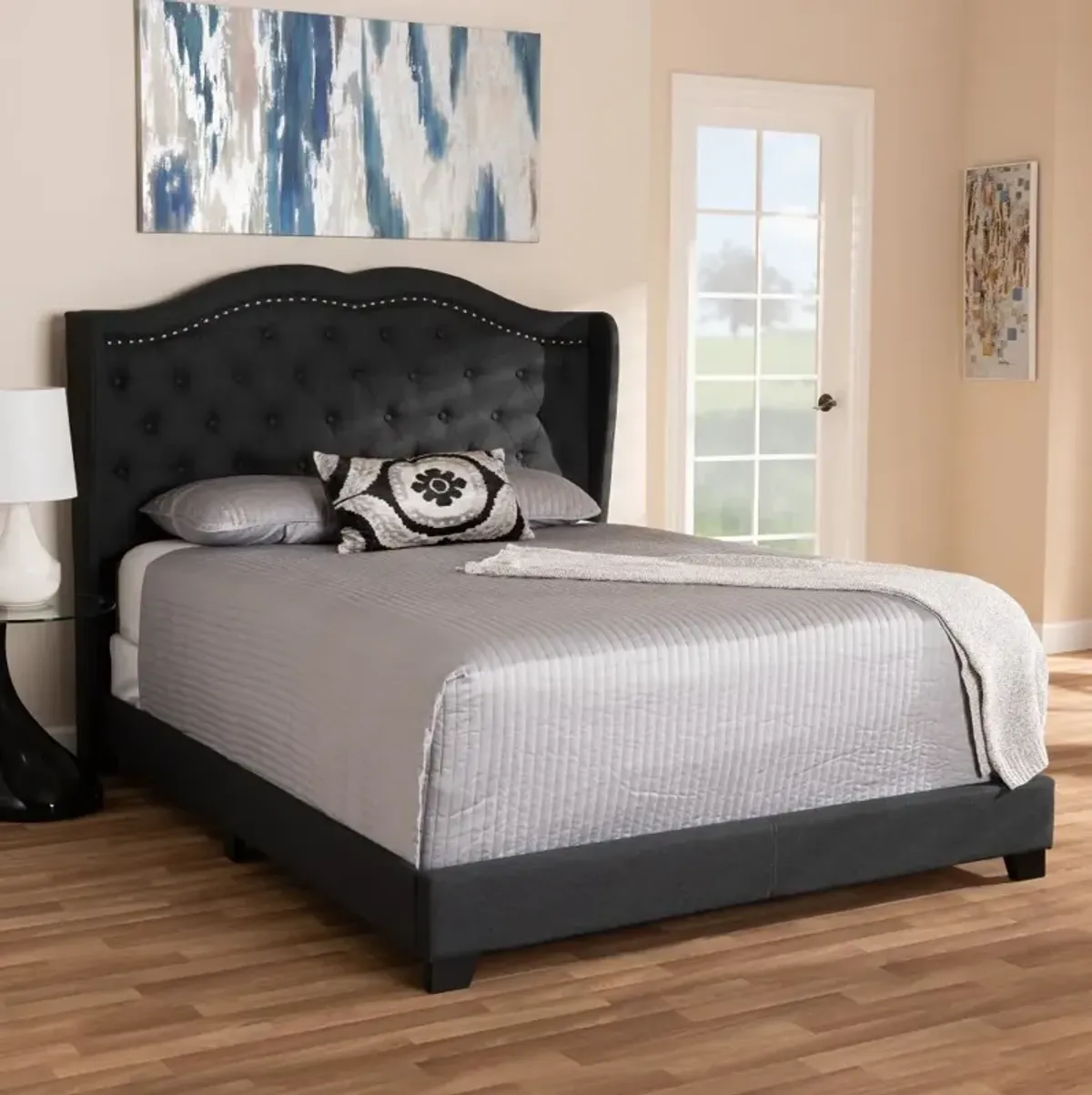 Contemporary Charcoal Gray Upholstered Queen Bed - Lainey