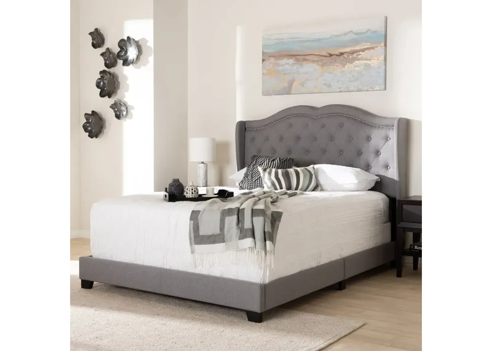 Contemporary Light Gray Upholstered Queen Bed - Lainey