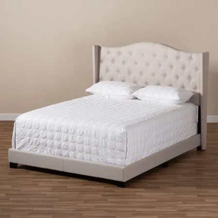Contemporary Beige Upholstered Full Bed - Natasha