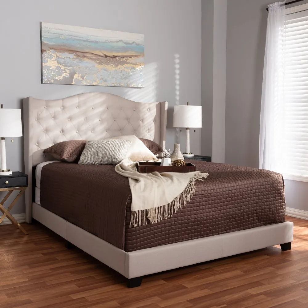 Contemporary Beige Upholstered Full Bed - Natasha