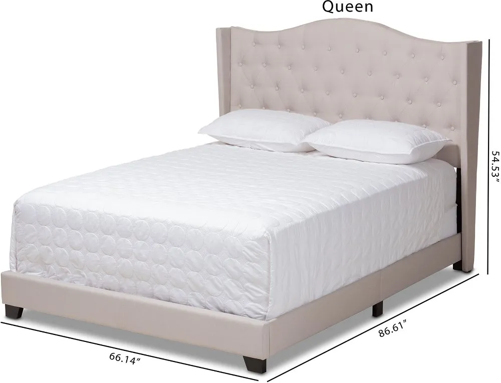 Contemporary Beige Upholstered Queen Bed - Natasha