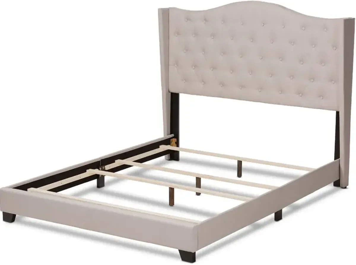 Contemporary Beige Upholstered Queen Bed - Natasha