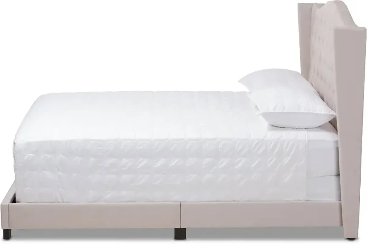 Contemporary Beige Upholstered Queen Bed - Natasha