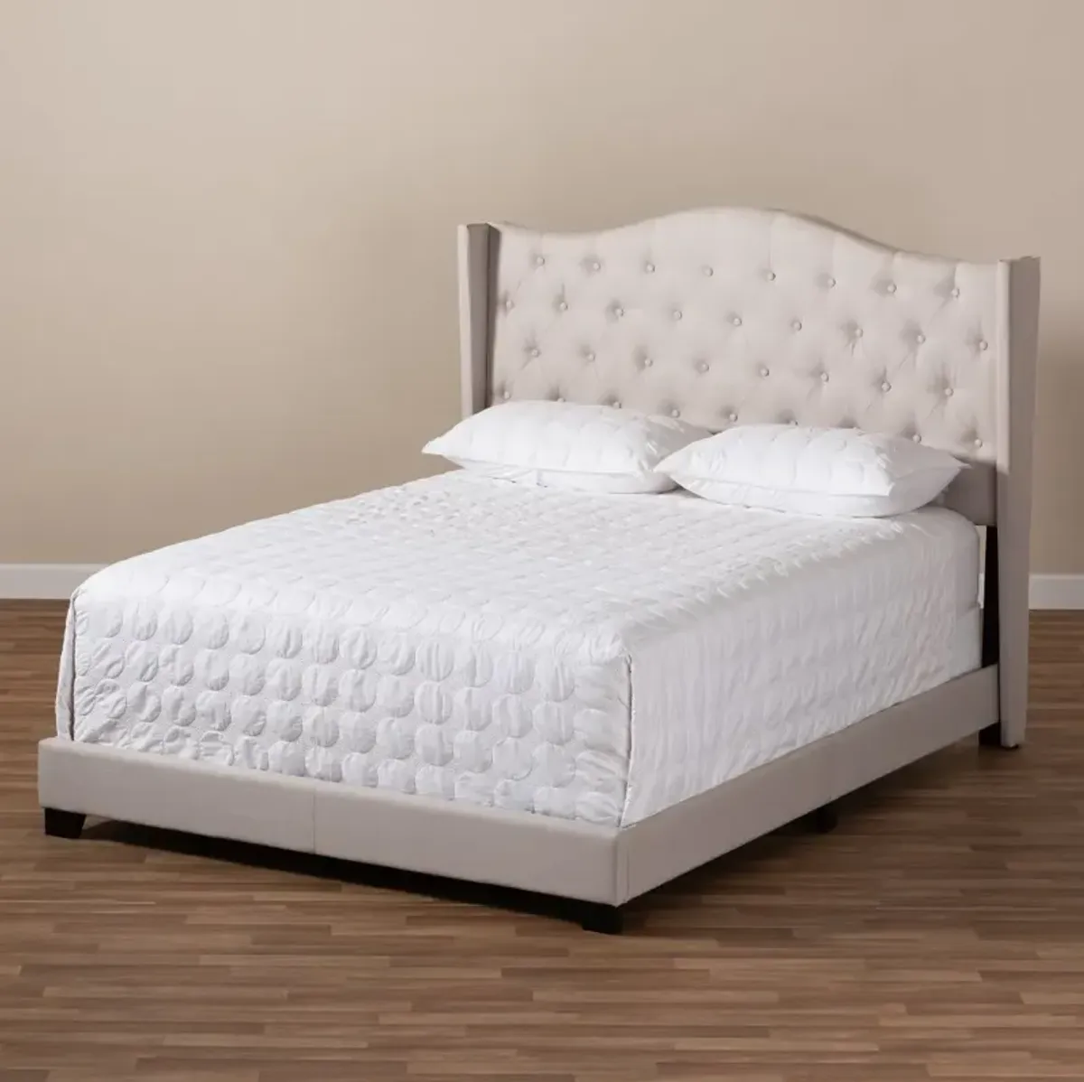 Contemporary Beige Upholstered Queen Bed - Natasha