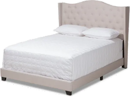 Contemporary Beige Upholstered Queen Bed - Natasha