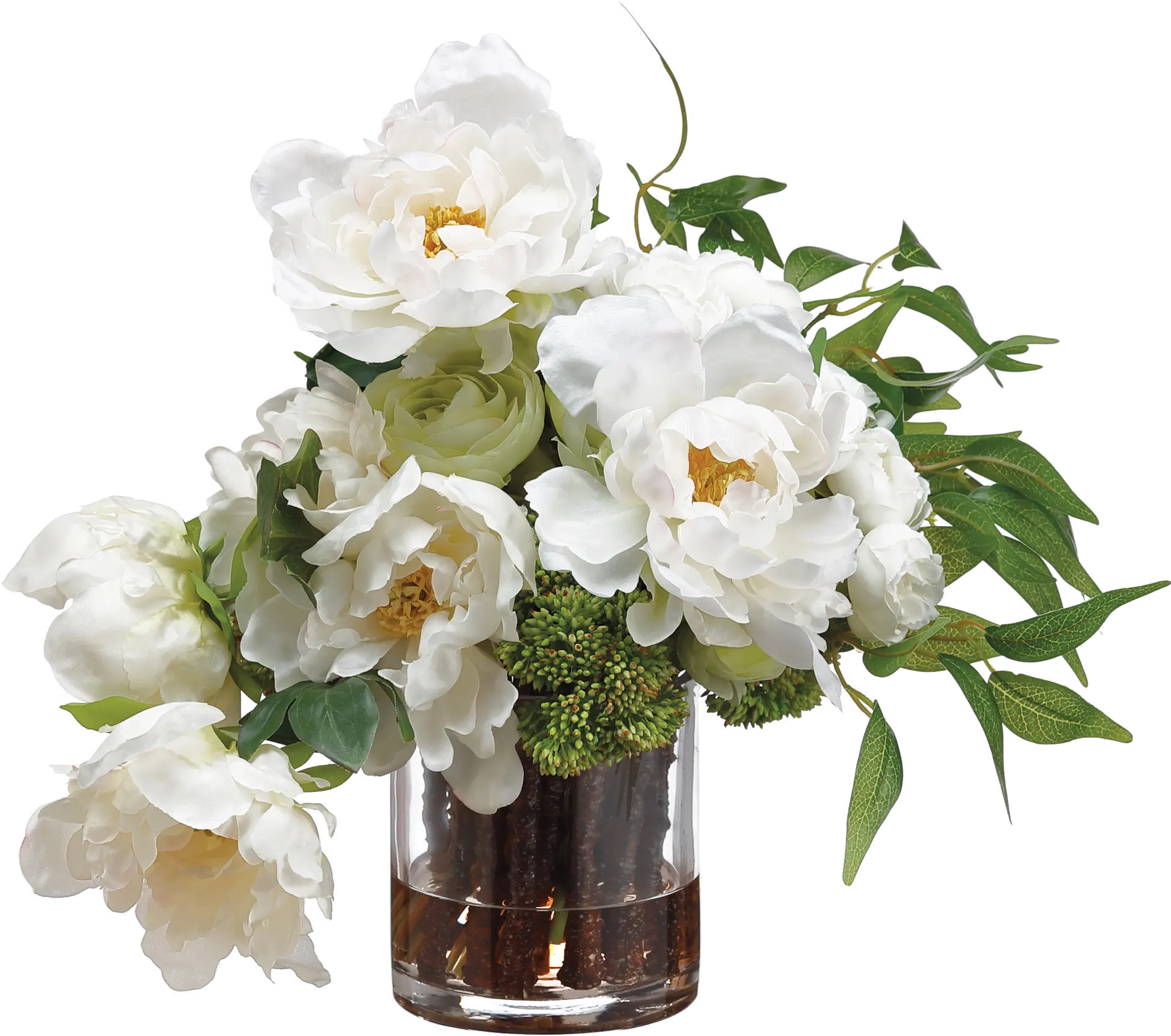 Faux White Peony and Ranunculus Arrangement in Cylinder Vase