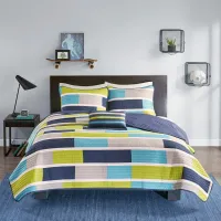Navy, Gray and Green Full Bradley 4 Piece Bedding Collection