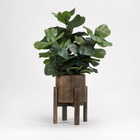 Faux Green Fiddle Leaf Fig Arrangement in Planter with Stand
