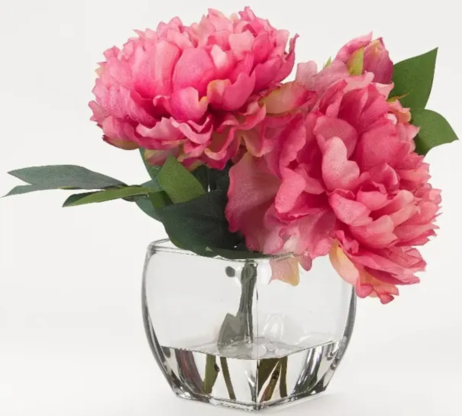 Faux Pink Peony Arrangement in Glass Cube