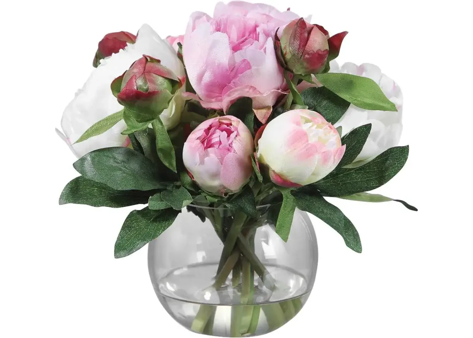 Faux Pink Peony Bouquet Arrangement with Vase