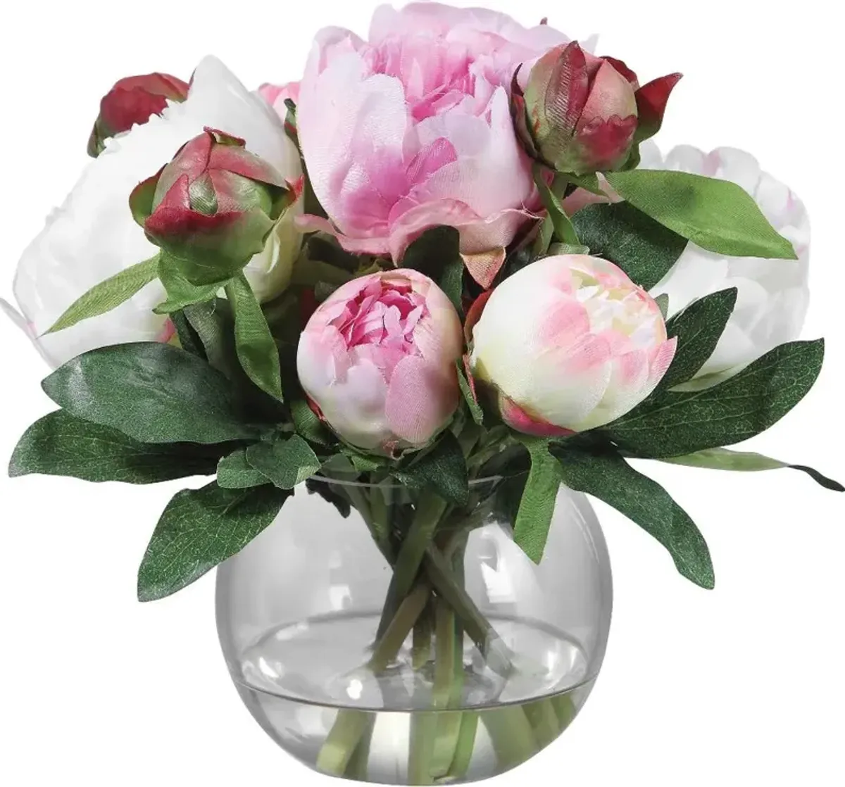 Faux Pink Peony Bouquet Arrangement with Vase