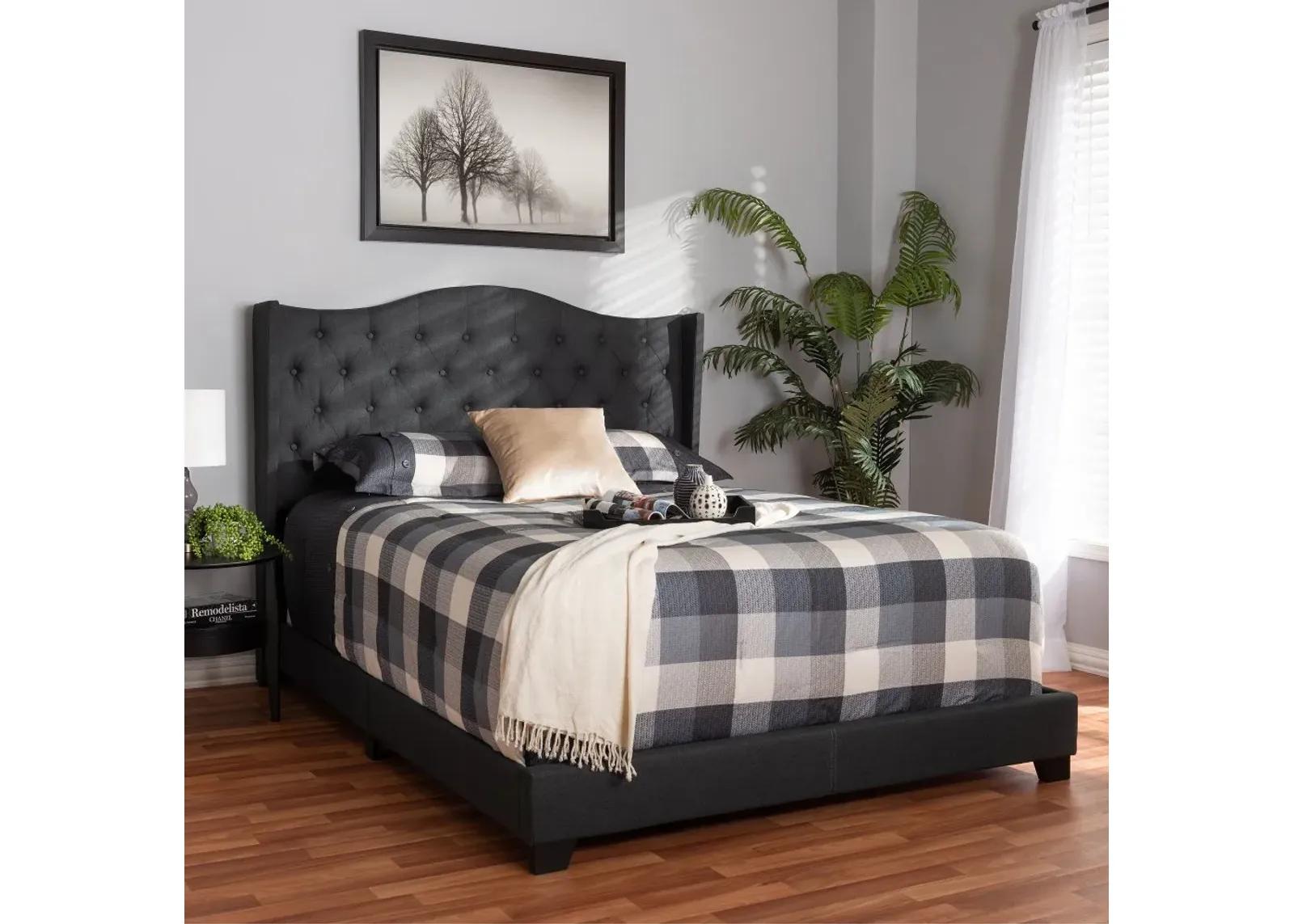 Contemporary Charcoal Gray Upholstered Queen Bed - Natasha