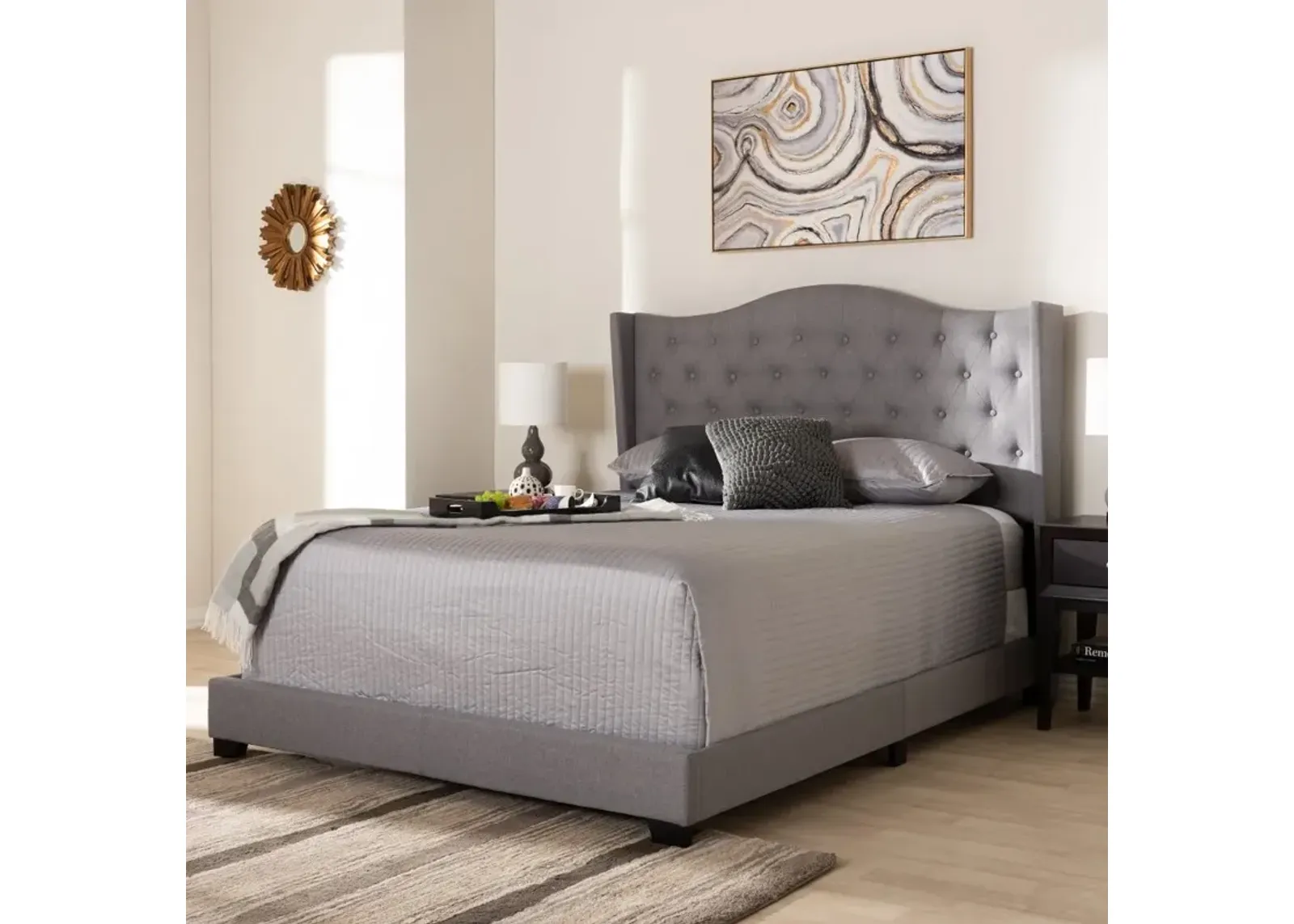 Contemporary Light Gray Upholstered Queen Bed - Natasha