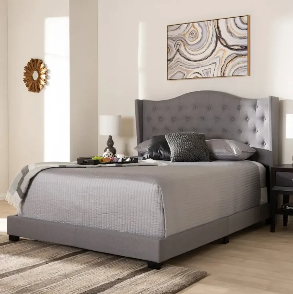 Contemporary Light Gray Upholstered Queen Bed - Natasha