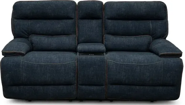 Rock Quarry Blue Power Reclining Loveseat with Console