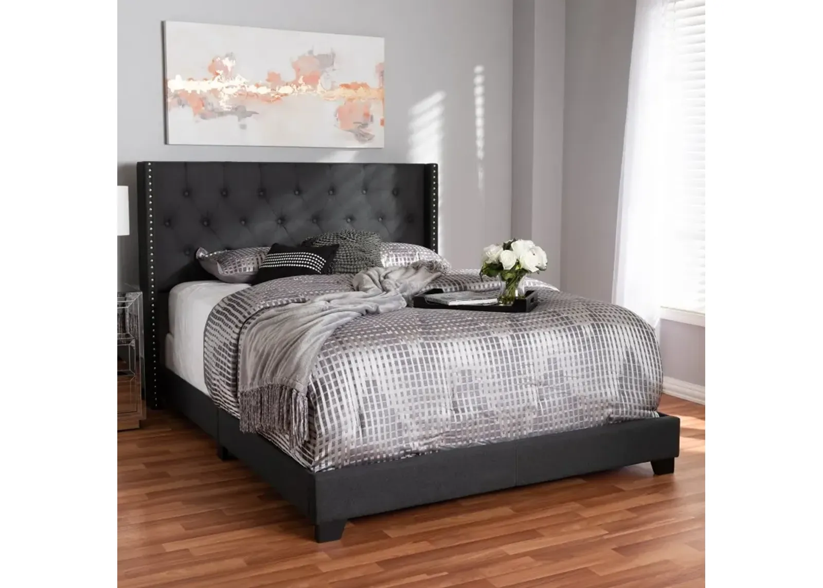 Contemporary Charcoal Upholstered Queen Bed - Westley