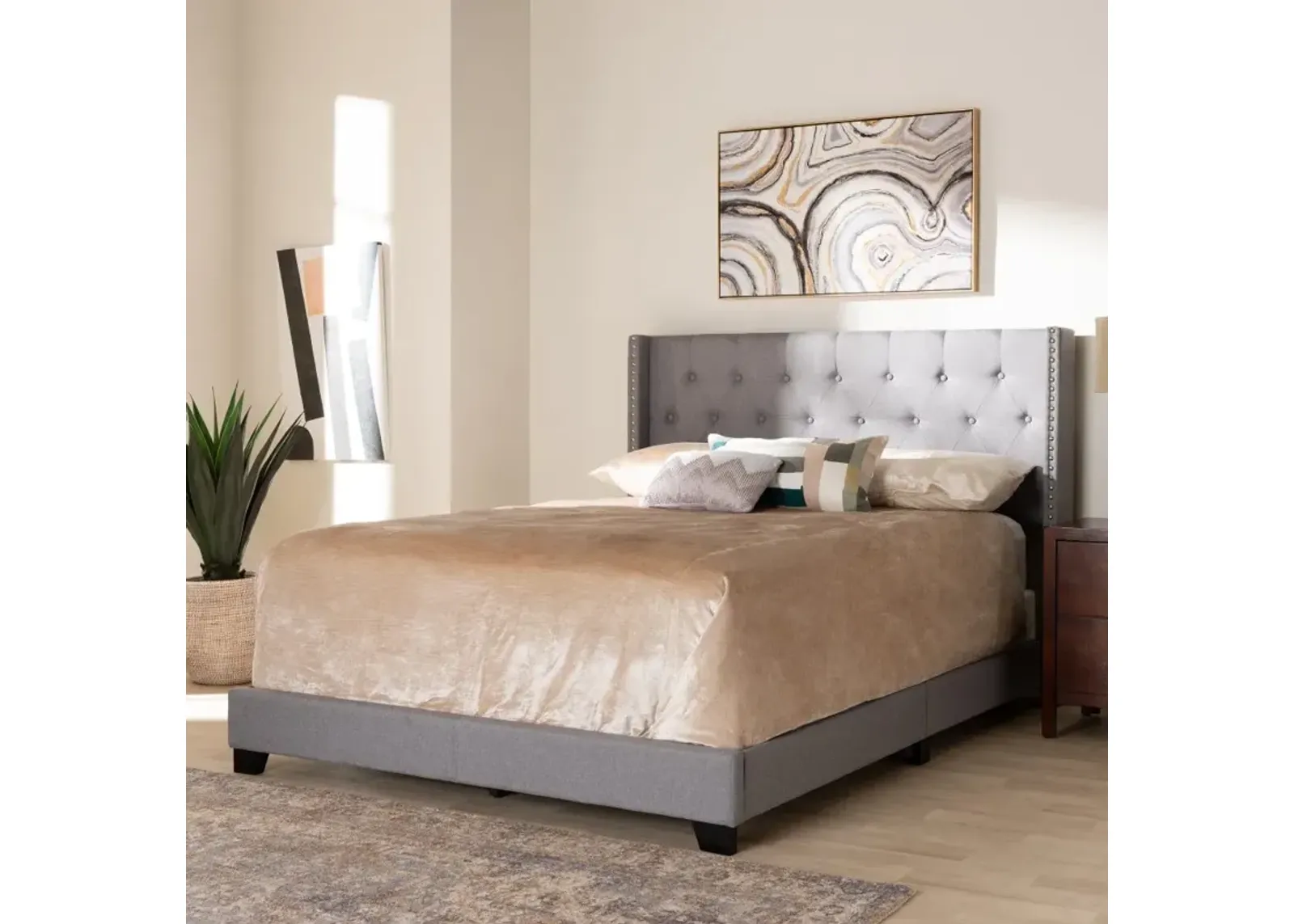 Contemporary Light Gray Upholstered Queen Bed - Westley