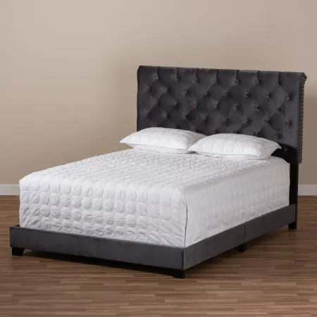 Glam Dark Gray Velvet Upholstered Full Bed - Katelin
