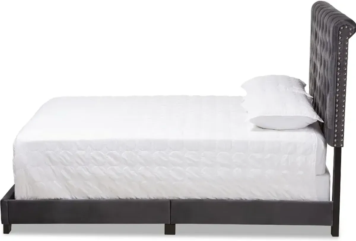 Glam Dark Gray Velvet Upholstered Full Bed - Katelin