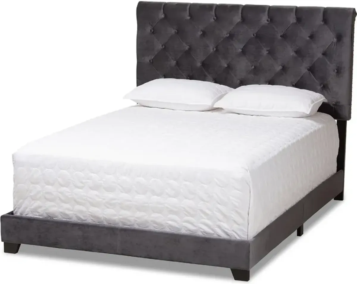 Glam Dark Gray Velvet Upholstered Full Bed - Katelin