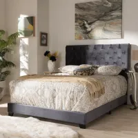Glam Dark Gray Velvet Upholstered Full Bed - Katelin