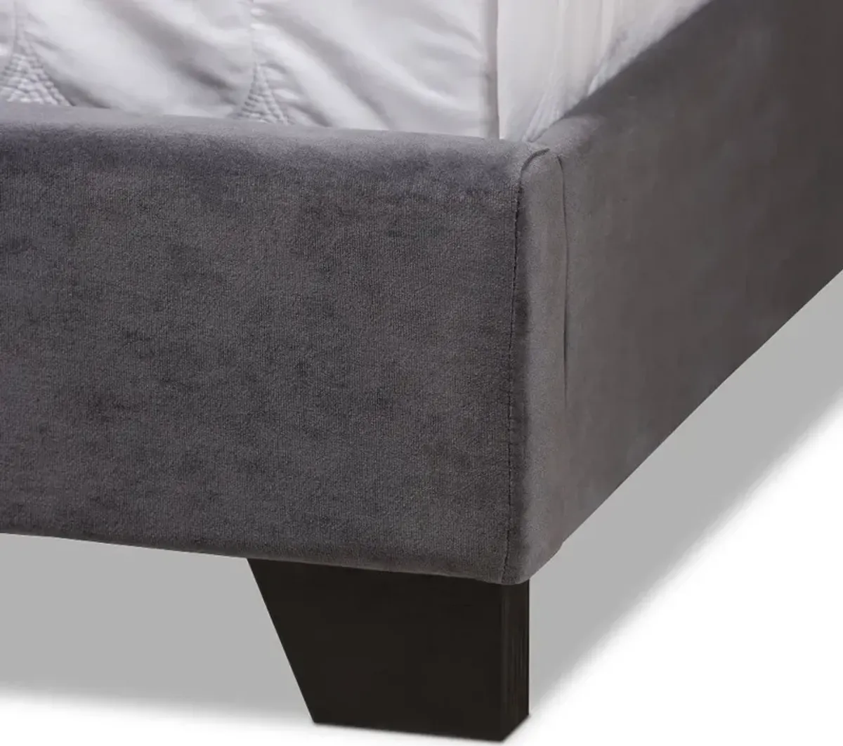 Glam Dark Gray Velvet Upholstered Queen Bed - Katelin