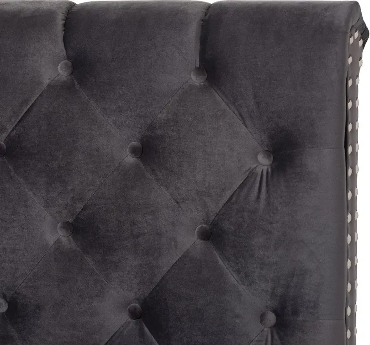 Glam Dark Gray Velvet Upholstered King Bed - Katelin