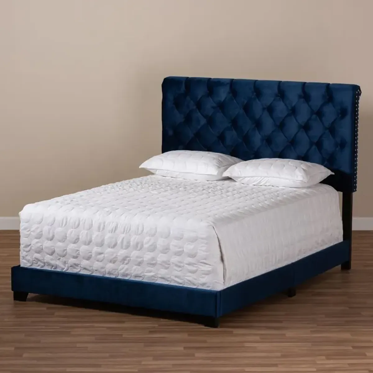 Glam Navy Blue Velvet Upholstered Full Bed - Katelin